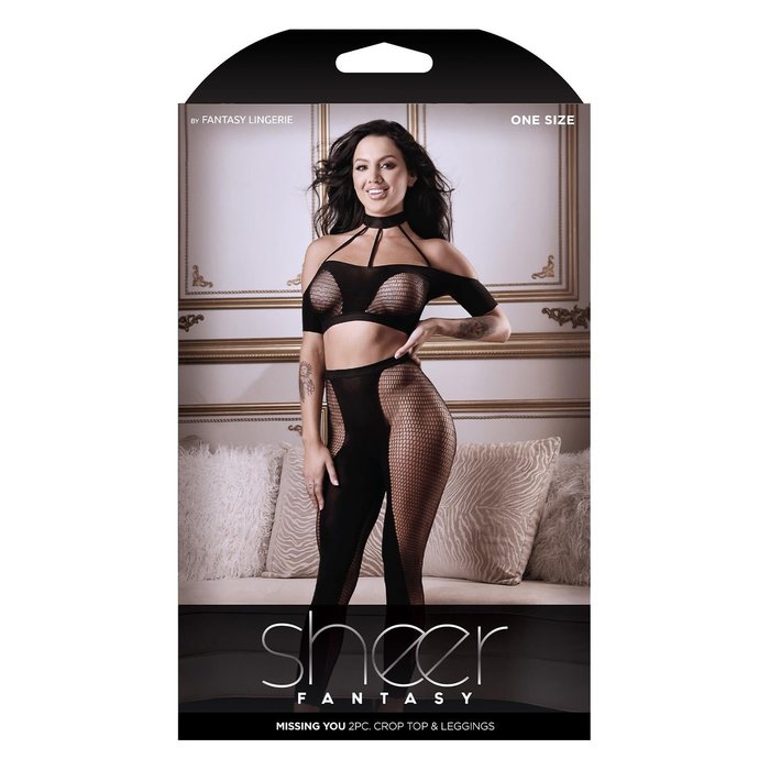 Set Top si Colanti Fishnet Fantasy Lingerie Missing You Negru