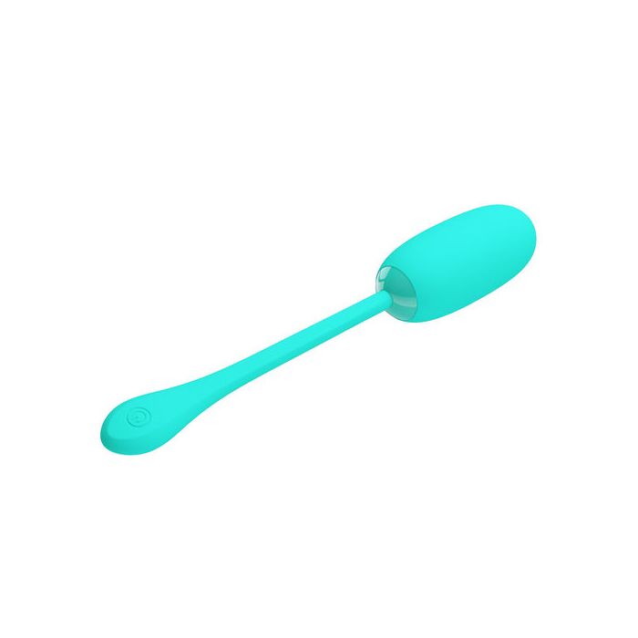 Julius Pretty Love ou vibrator aqua, unghi lateral, corp oval cu varf conic vizibil