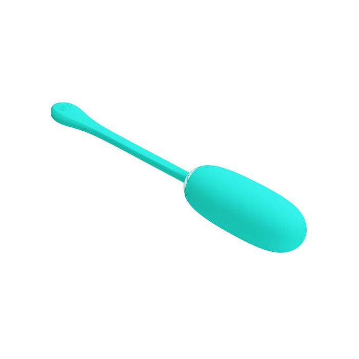 Ou vibrator Pretty Love Julius turcoaz pe fundal alb, dimensiuni compacte, varf taiat